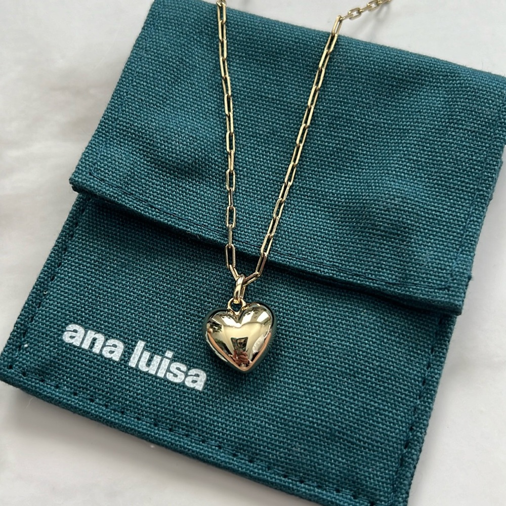 Ana Luisa puffed heart pendant necklace paper clip chain